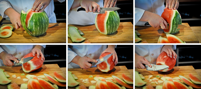 How to Peel and Slice a Watermelon - Step Two - Culinary Knife Skills