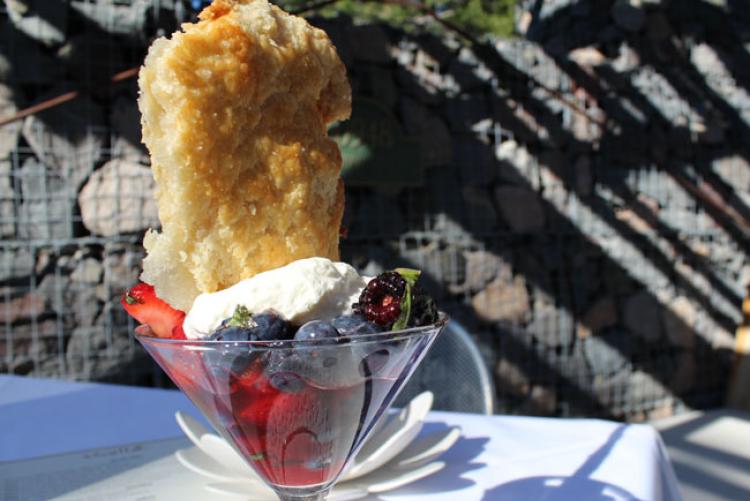 Reconstructed Berry Pie - lime macerated berries with basil, vanilla chantilly, pie crust